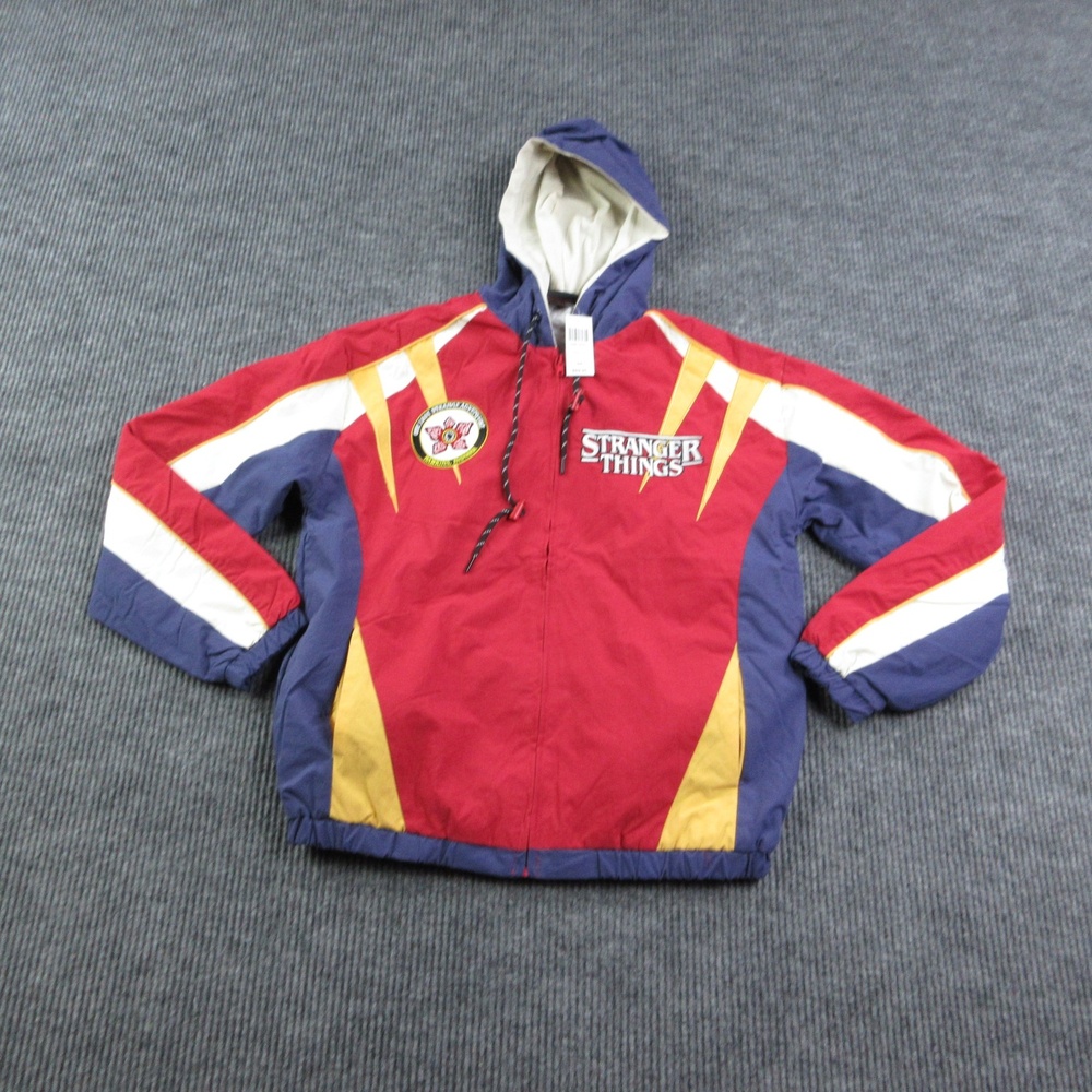 Stranger Things Jacket Mens S Red BoxLunch Windbreaker Hooded Lined Zip NWT